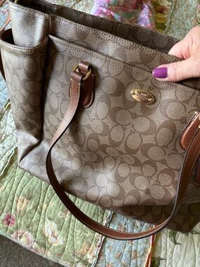 Coach Brown Signature Canvas Tote with Dark Brown Leather Straps